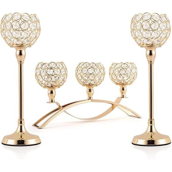 Set of 3 Gold Candle Holders Halloween Table Centerpieces,Tealight Candlestick - Picture 7 of 7